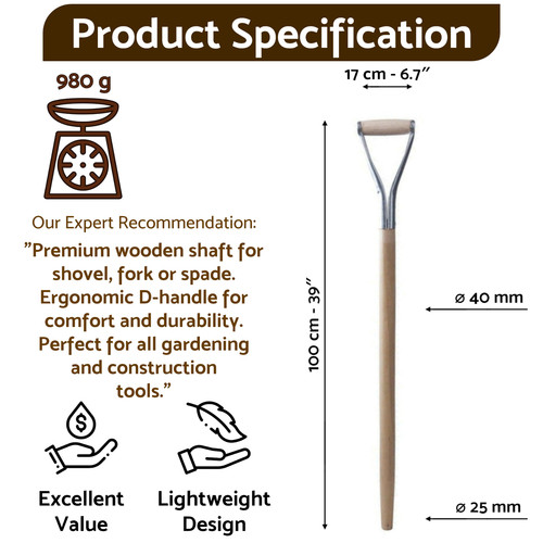 Long solid wooden shovel - 1m,
